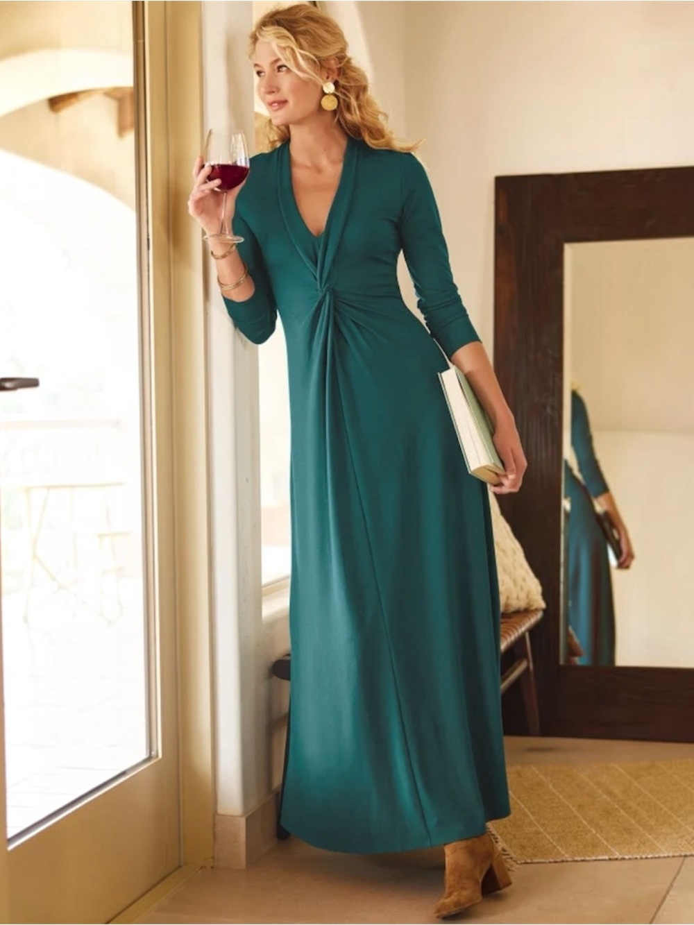 NWT Soft Surroundings Lagia In Atlantic Deep Teal Draped Maxi Dress Sz M